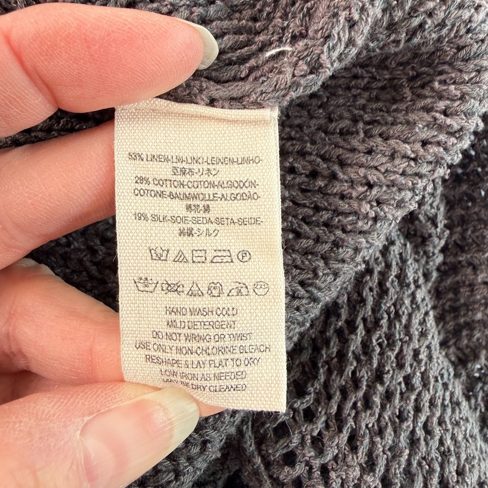 Free People Open Knit Linen Silk Cotton Sweater M Gray Boho Slouchy Beach Indie - Picture 8 of 8